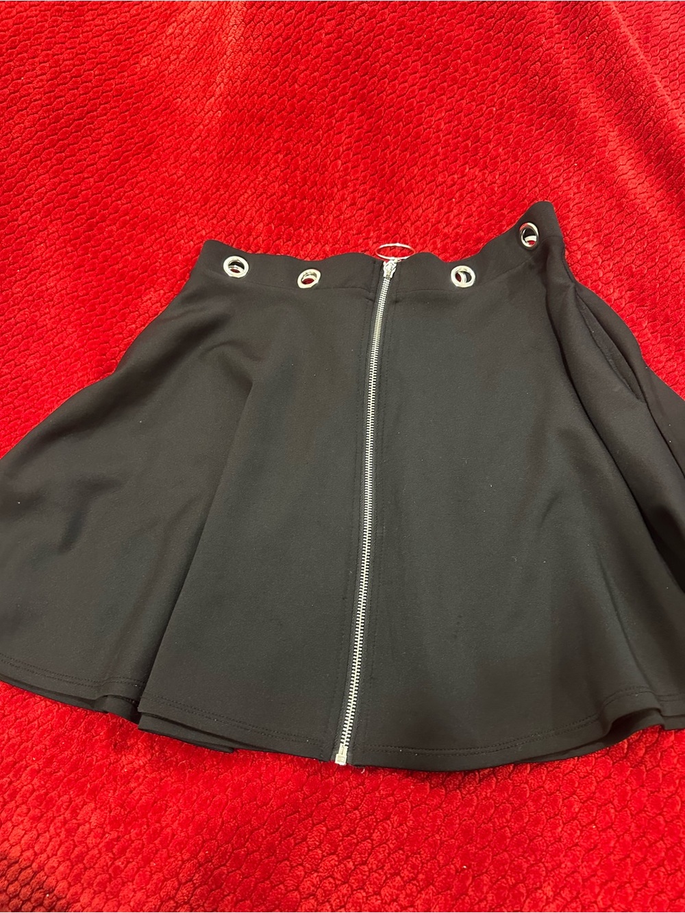 Hot Topic Black Circle Skater Skirt with Front Zip & Grommets